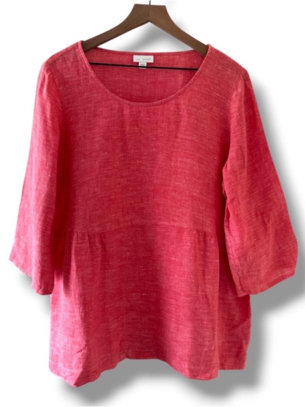 J. Jill Red Linen Blend Popover Top Empire Waist 3/4 Sleeve Women’s Size Medium